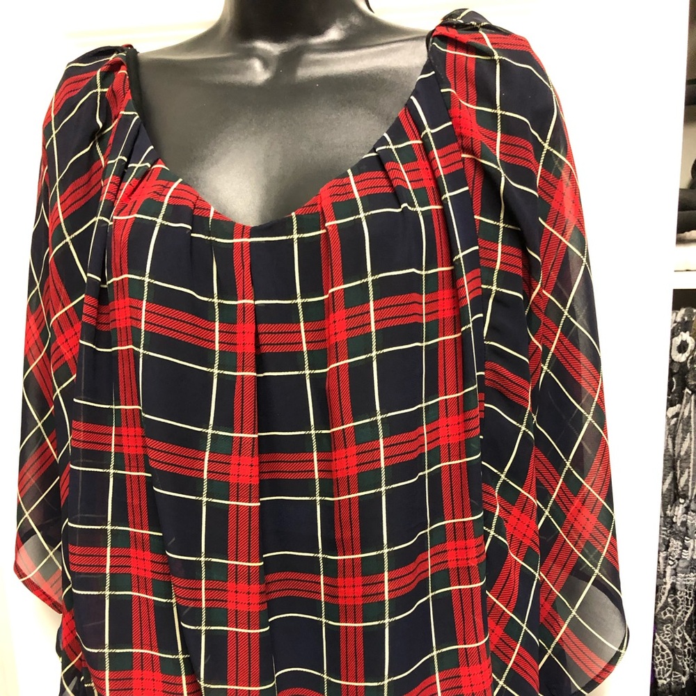 Plaid festive blouse. Plus size.